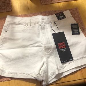 White hi rise shorts
